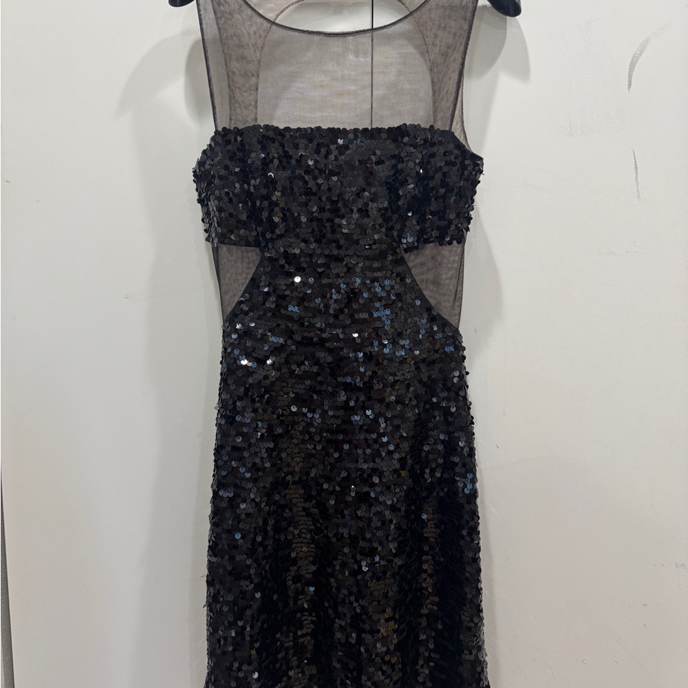 BCBGMaxAzria Black Sequin Strapless Dress